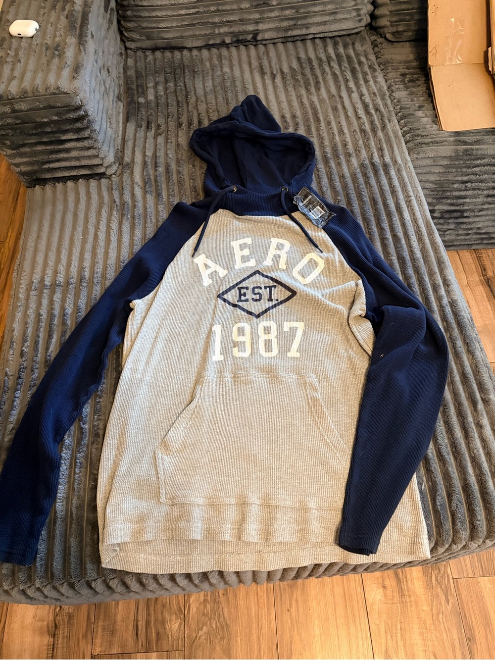Aeropostale Men's Zip-Up Hooded Sweater - Blue Crest & Heather Gray